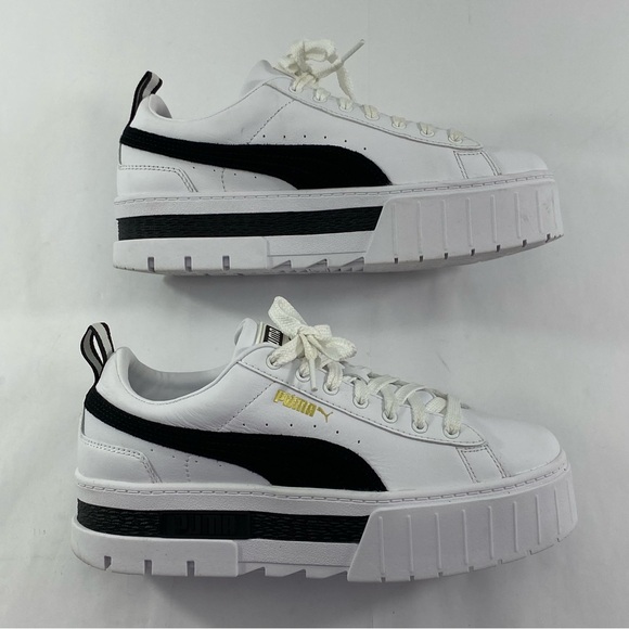 PUMA Mayze Leather Lace Up White Black Women’s Size 8 Platform Shoes # 381983-01 - Picture 2 of 16